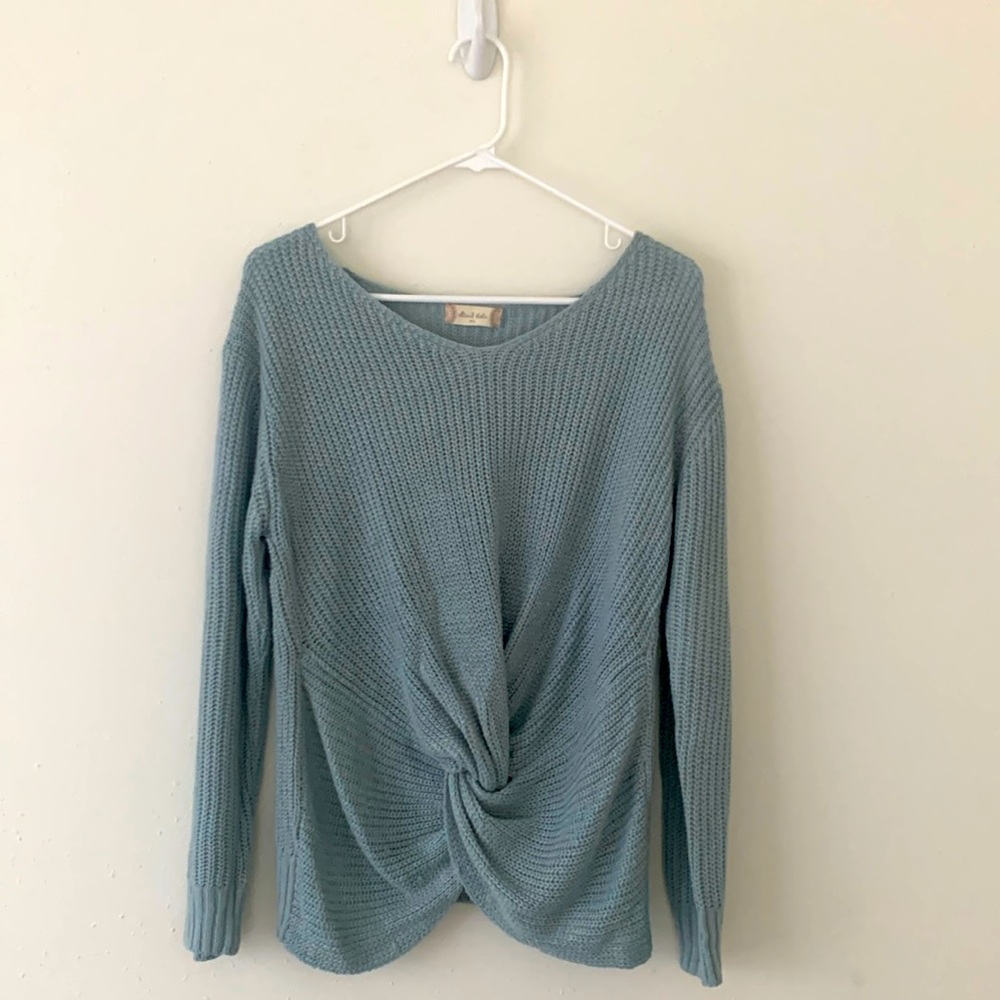 Altar’d State Cross-Knot Knitted Light Blue Sweater
